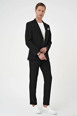 C 700 Slim Fit Kırlangıç Yaka Torba Cep Çift Yırtmaç Casual Siyah Ceket