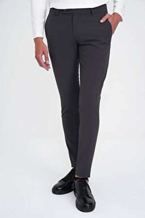 Slim Fit Yan Cepli Düz Esnek Casual Antrasit Pantolon P 1144