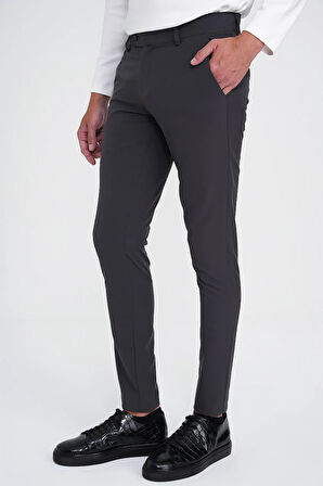 Slim Fit Yan Cepli Düz Esnek Casual Antrasit Pantolon P 1144
