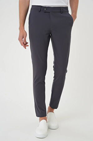 Slim Fit Yan Cepli Düz Esnek Casual Koyu Füme Pantolon P 1144