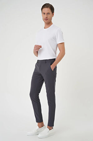 Slim Fit Yan Cepli Düz Esnek Casual Koyu Füme Pantolon P 1144
