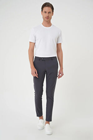 Slim Fit Yan Cepli Düz Esnek Casual Koyu Füme Pantolon P 1144