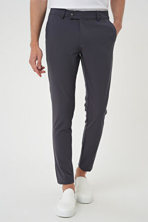 Slim Fit Yan Cepli Düz Esnek Casual Koyu Füme Pantolon P 1144