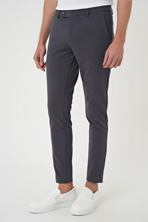 Slim Fit Yan Cepli Düz Esnek Casual Koyu Füme Pantolon P 1144