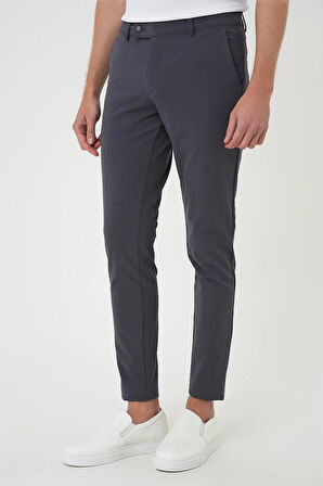 Slim Fit Yan Cepli Düz Esnek Casual Koyu Füme Pantolon P 1144