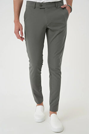 Slim Fit Yan Cepli Düz Esnek Casual Su Yeşili Pantolon P 1144
