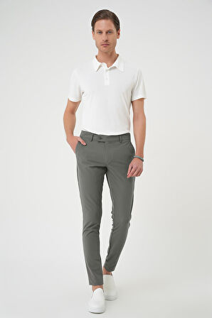Slim Fit Yan Cepli Düz Esnek Casual Su Yeşili Pantolon P 1144