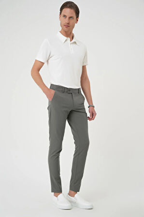 Slim Fit Yan Cepli Düz Esnek Casual Su Yeşili Pantolon P 1144