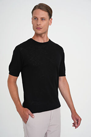 Comfort Fit Bisiklet Yaka Kısa Kol Spor Siyah Triko Tr 881