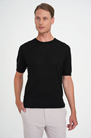 Comfort Fit Bisiklet Yaka Kısa Kol Spor Siyah Triko Tr 881