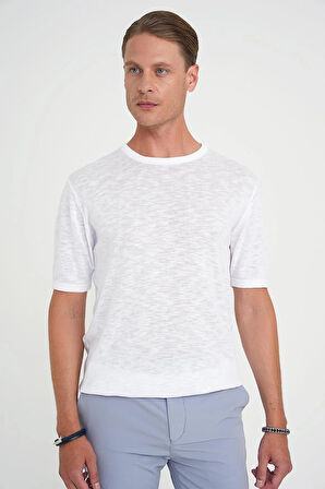 Comfort Fit Bisiklet Yaka Kısa Kol Spor Beyaz Triko Tr 881