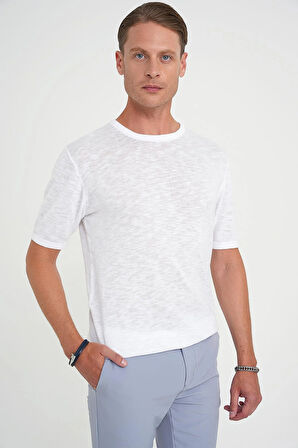 Comfort Fit Bisiklet Yaka Kısa Kol Spor Beyaz Triko Tr 881