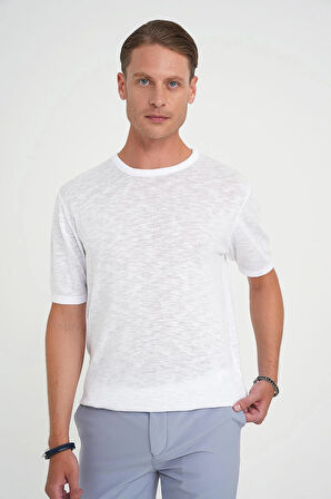 Comfort Fit Bisiklet Yaka Kısa Kol Spor Beyaz Triko Tr 881