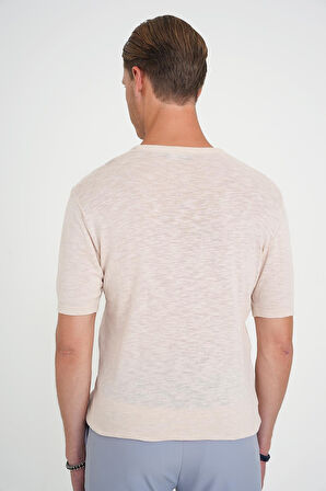 Comfort Fit Bisiklet Yaka Kısa Kol Spor Bej Triko Tr 881