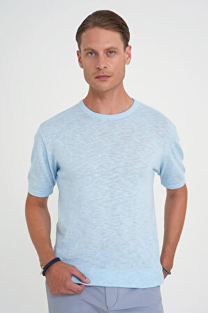 Comfort Fit Bisiklet Yaka Kısa Kol Spor Mavi Triko Tr 881