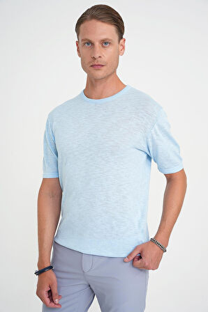 Comfort Fit Bisiklet Yaka Kısa Kol Spor Mavi Triko Tr 881