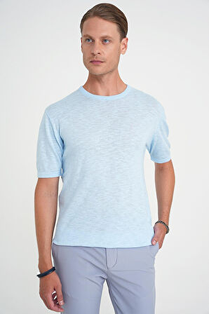 Comfort Fit Bisiklet Yaka Kısa Kol Spor Mavi Triko Tr 881