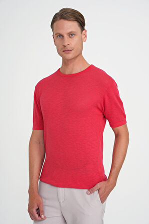 Comfort Fit Bisiklet Yaka Kısa Kol Spor Mercan Triko Tr 881