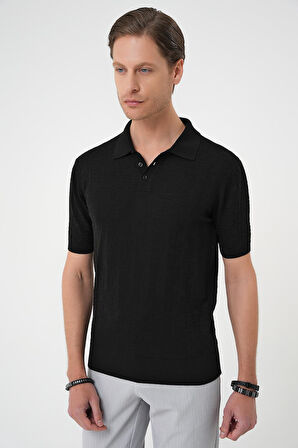 Tr 880 Comfort Fit Polo Yaka Pamuklu Kısa Kol Casuel Siyah Triko Tişört