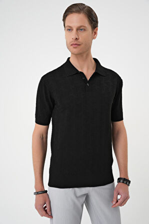 Tr 880 Comfort Fit Polo Yaka Pamuklu Kısa Kol Casuel Siyah Triko Tişört