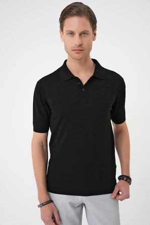 Tr 880 Comfort Fit Polo Yaka Pamuklu Kısa Kol Casuel Siyah Triko Tişört
