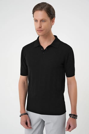 Tr 880 Comfort Fit Polo Yaka Pamuklu Kısa Kol Casuel Siyah Triko Tişört