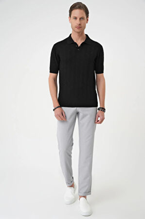 Tr 880 Comfort Fit Polo Yaka Pamuklu Kısa Kol Casuel Siyah Triko Tişört