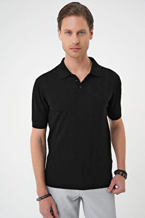 Tr 880 Comfort Fit Polo Yaka Pamuklu Kısa Kol Casuel Siyah Triko Tişört