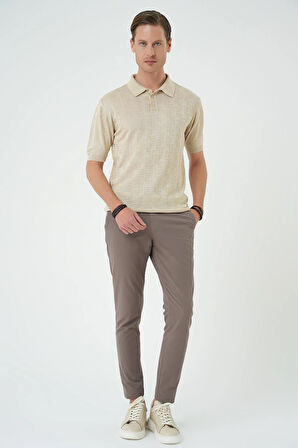 Tr 880 Comfort Fit Polo Yaka Pamuklu Kısa Kol Casuel Bej Triko Tişört