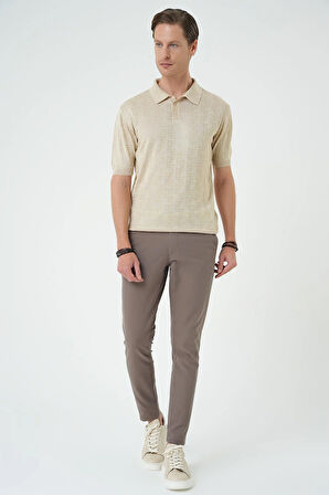 Tr 880 Comfort Fit Polo Yaka Pamuklu Kısa Kol Casuel Bej Triko Tişört