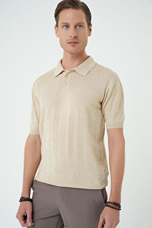Tr 880 Comfort Fit Polo Yaka Pamuklu Kısa Kol Casuel Bej Triko Tişört