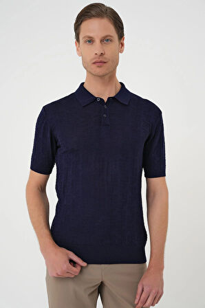 Tr 880 Comfort Fit Polo Yaka Pamuklu Kısa Kol Casuel Lacivert Triko Tişört