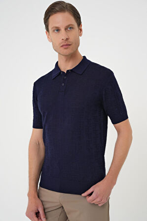 Tr 880 Comfort Fit Polo Yaka Pamuklu Kısa Kol Casuel Lacivert Triko Tişört