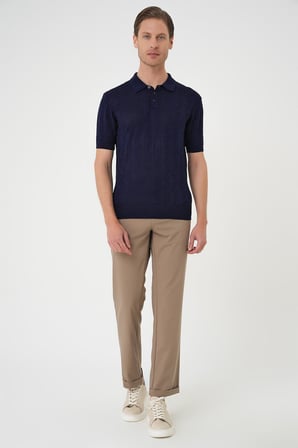 Tr 880 Comfort Fit Polo Yaka Pamuklu Kısa Kol Casuel Lacivert Triko Tişört
