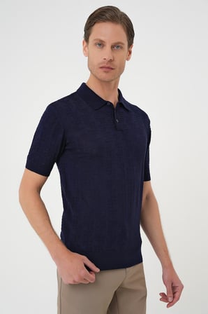 Tr 880 Comfort Fit Polo Yaka Pamuklu Kısa Kol Casuel Lacivert Triko Tişört