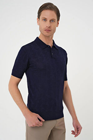 Tr 880 Comfort Fit Polo Yaka Pamuklu Kısa Kol Casuel Lacivert Triko Tişört