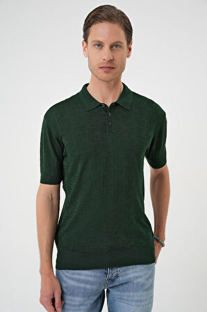 Tr 880 Comfort Fit Polo Yaka Pamuklu Kısa Kol Casuel Yeşil Triko Tişört