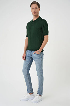 Tr 880 Comfort Fit Polo Yaka Pamuklu Kısa Kol Casuel Yeşil Triko Tişört