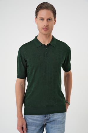 Tr 880 Comfort Fit Polo Yaka Pamuklu Kısa Kol Casuel Yeşil Triko Tişört