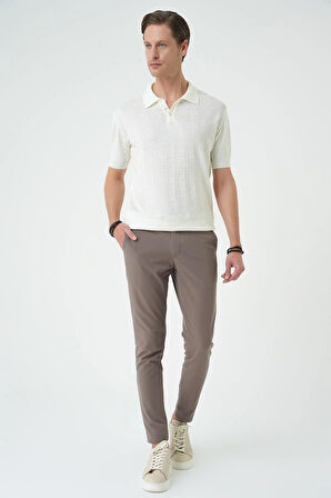 Tr 880 Comfort Fit Polo Yaka Pamuklu Kısa Kol Casuel Ekru Triko Tişört