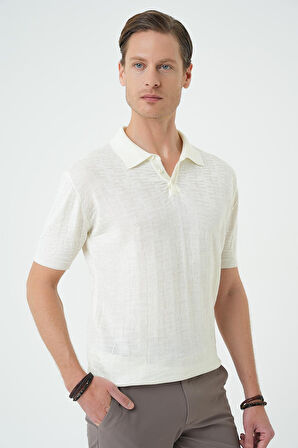 Tr 880 Comfort Fit Polo Yaka Pamuklu Kısa Kol Casuel Ekru Triko Tişört