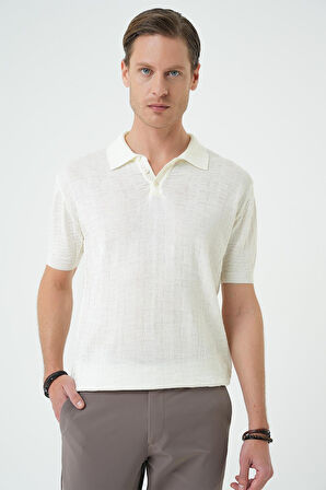 Tr 880 Comfort Fit Polo Yaka Pamuklu Kısa Kol Casuel Ekru Triko Tişört