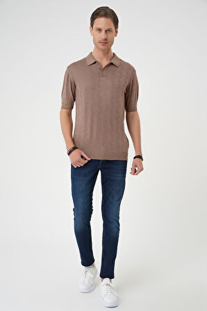 Tr 880 Comfort Fit Polo Yaka Pamuklu Kısa Kol Casuel Vizon Triko Tişört