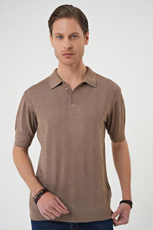 Tr 880 Comfort Fit Polo Yaka Pamuklu Kısa Kol Casuel Vizon Triko Tişört