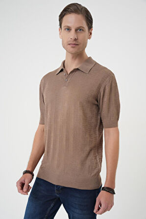 Tr 880 Comfort Fit Polo Yaka Pamuklu Kısa Kol Casuel Vizon Triko Tişört