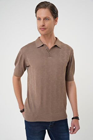 Tr 880 Comfort Fit Polo Yaka Pamuklu Kısa Kol Casuel Vizon Triko Tişört