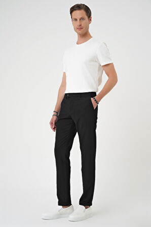 Comfort Fit Gofre Dokulu Beli Lastikli Siyah Jogger Pantolon P 1177