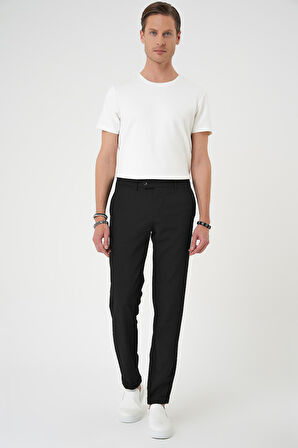 Comfort Fit Gofre Dokulu Beli Lastikli Siyah Jogger Pantolon P 1177