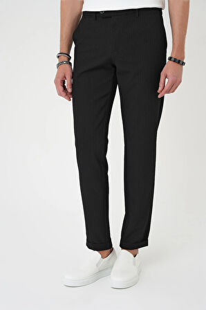 Comfort Fit Gofre Dokulu Beli Lastikli Siyah Jogger Pantolon P 1177