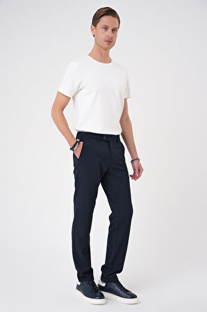 Comfort Fit Gofre Dokulu Beli Lastikli Lacivert Jogger Pantolon P 1177